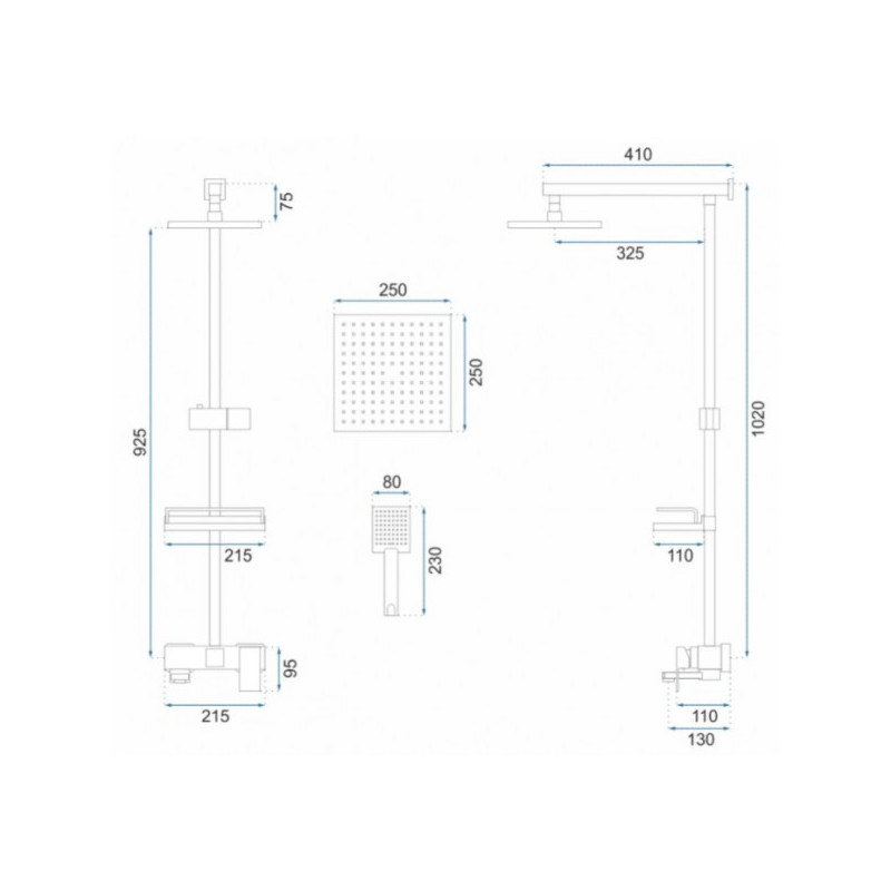 Душевая система Rea Jack Black REA-P7009 размеры