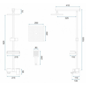 Душевая система Rea Jack Black REA-P7009 размеры