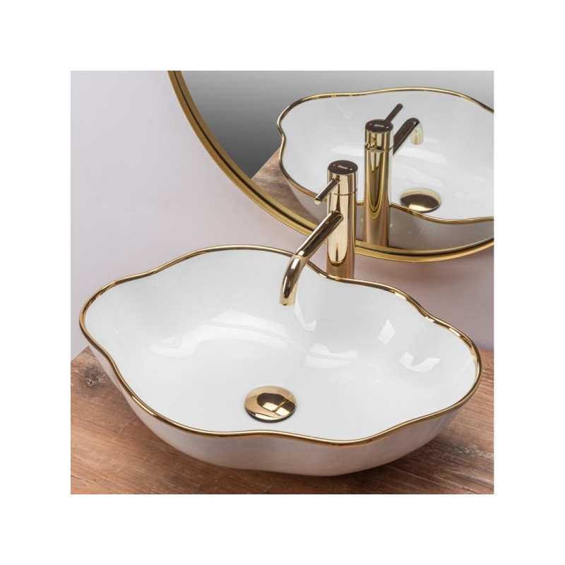 Умывальник Rea Pearl Gold Edge - общий вид