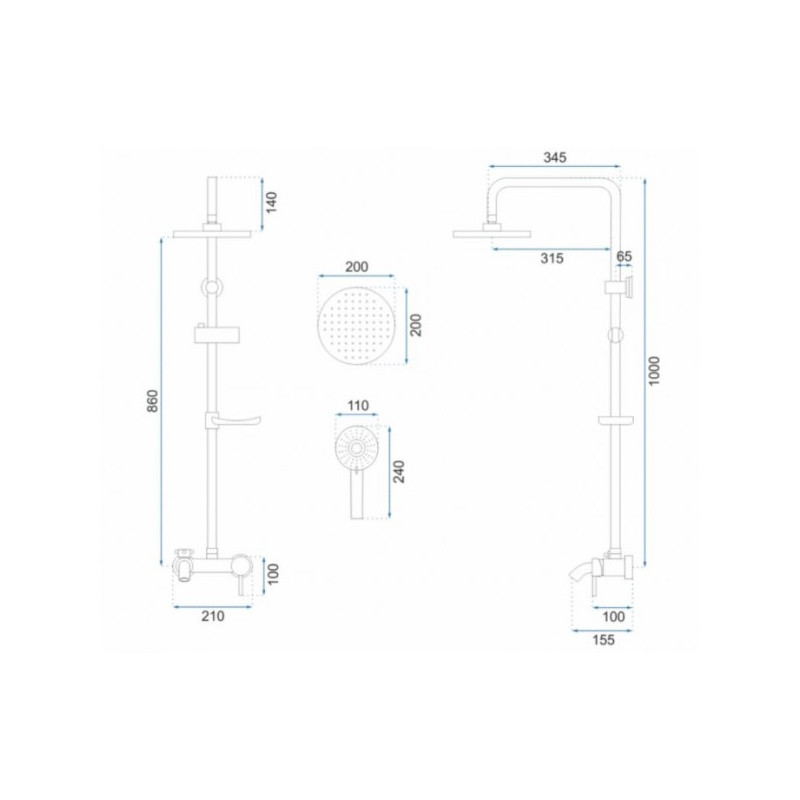 Душевая система Rea Luis Chrome REA-P7007 размеры