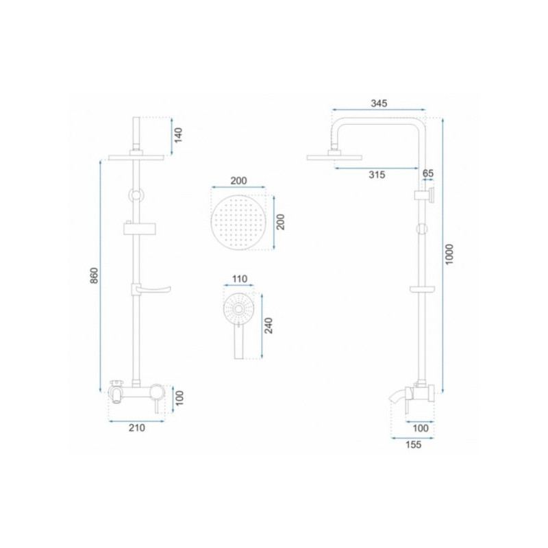 Душевая система Rea Luis Gold REA-P7006 размеры