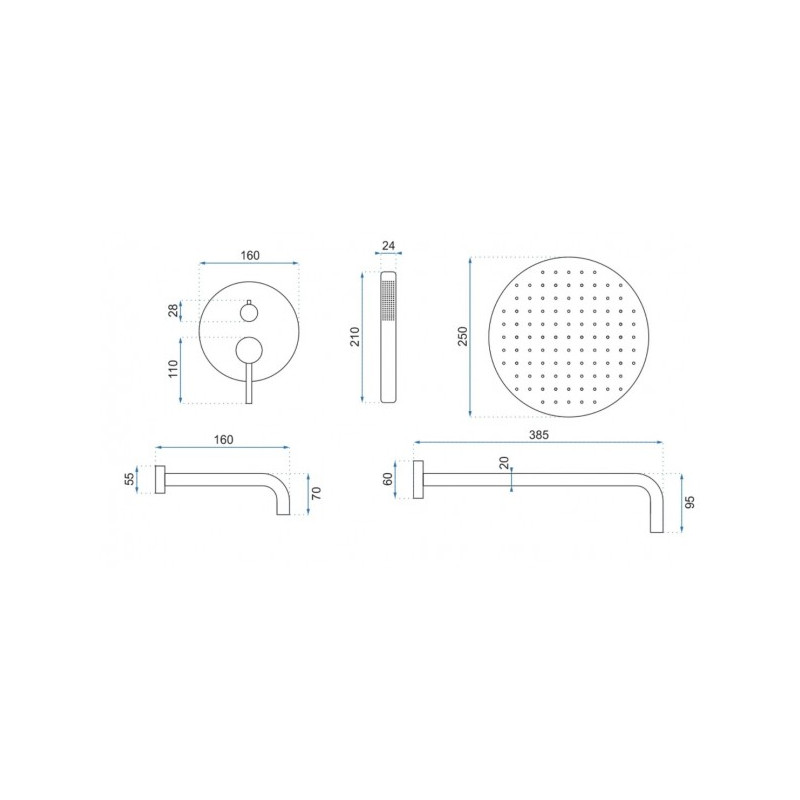 Душевая система Rea Lungo Black REA-P4112 размеры