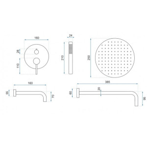 Душевая система Rea Lungo Black REA-P4112 размеры