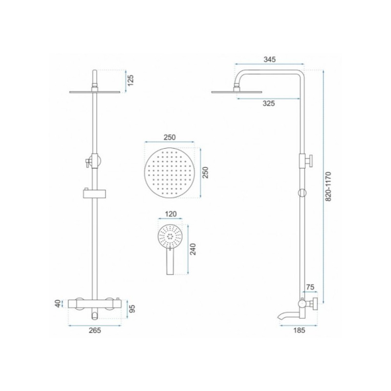 Душевая система Rea Lungo Black REA-P4113 размеры
