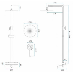 Душевая система Rea Lungo Black REA-P4113 размеры