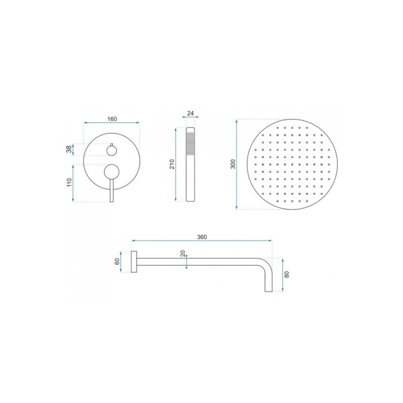 Душевая система Rea Lungo Black REA-P4100 размеры