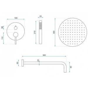 Душевая система Rea Lungo Black REA-P4100 размеры
