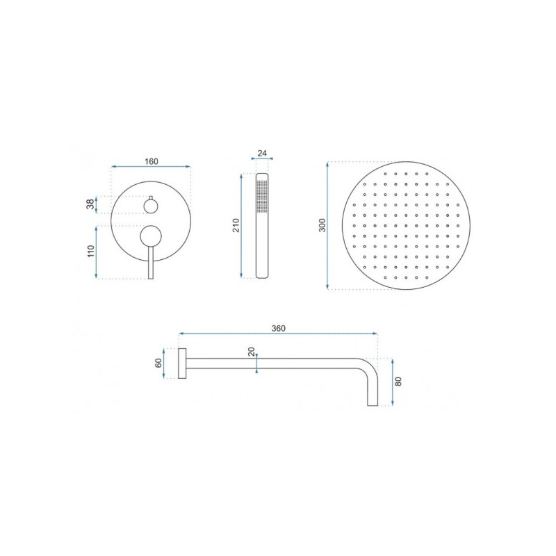 Душевая система Rea Lungo Chrome REA-P8007 размеры