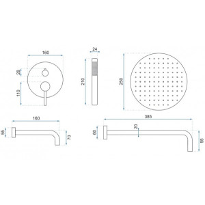 Душевая система Rea Lungo Gold REA-P4125 размеры