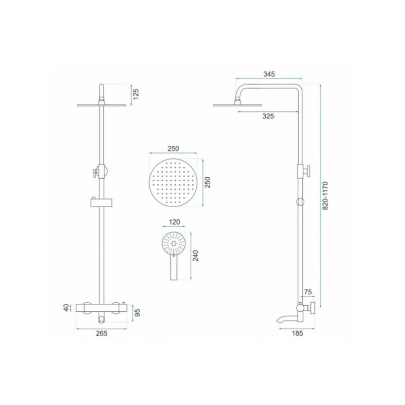Душевая система Rea Lungo Gold REA-P4114 размеры