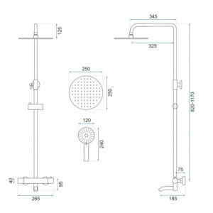 Душевая система Rea Lungo Gold REA-P4114 размеры
