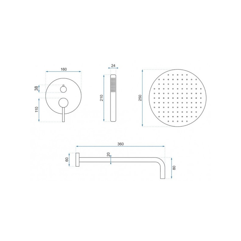Душевая система Rea Lungo Gold REA-P4110 размеры