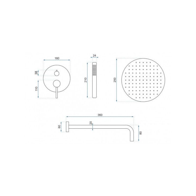 Душевая система Rea Lungo Rose Gold REA-P4111 размеры