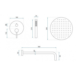 Душевая система Rea Lungo Rose Gold REA-P4111 размеры