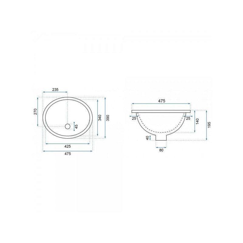 Умывальник Rea Nel White - размер