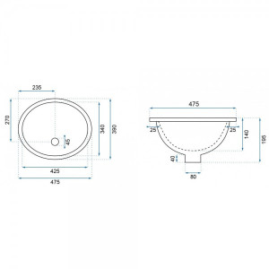 Умывальник Rea Nel White - размер