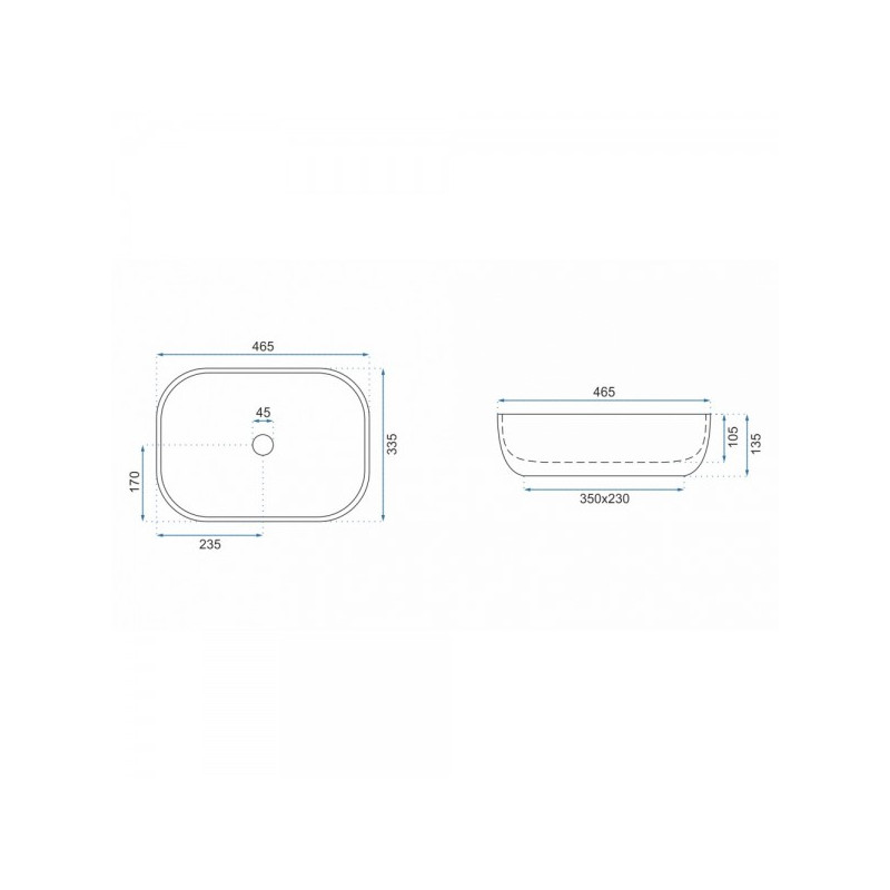 Умывальник Rea Livia Grey Mat - размер