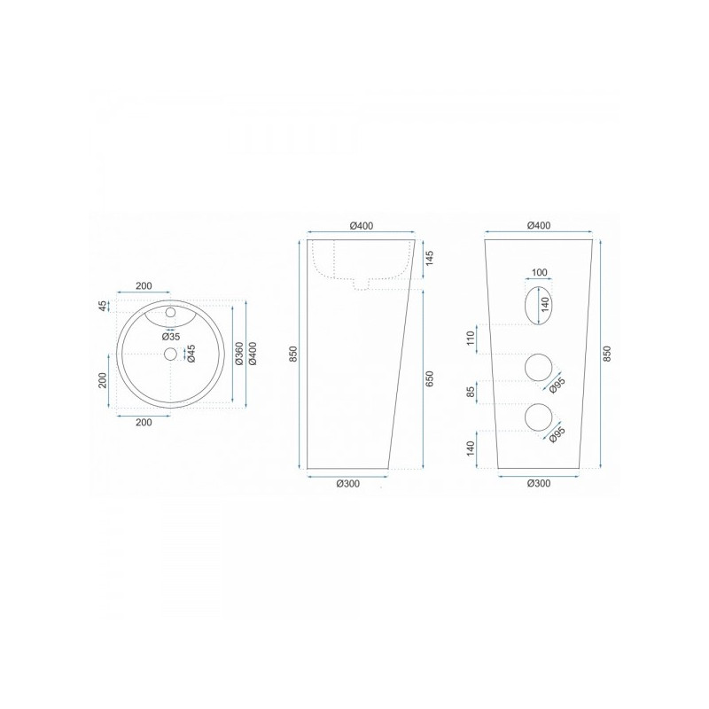 Умывальник Rea Blanka - размер