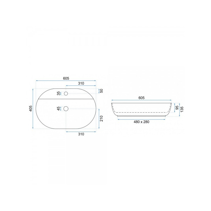 Умывальник Rea Aura - размер