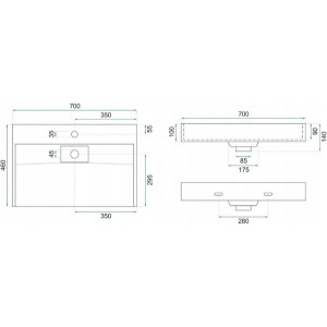 Умывальник Rea Goya Black 70 - размер