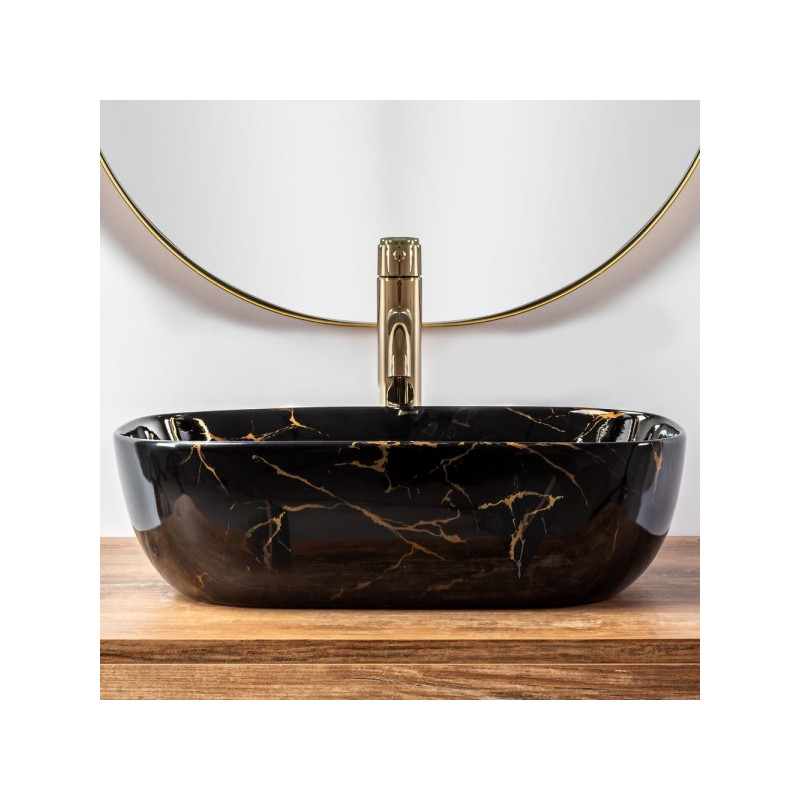 Умывальник Rea Belinda Black Marble Shiny - вид спер