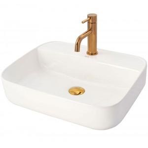 Смеситель Rea Lungo Rea-B4500 розовое золото на умывальнике