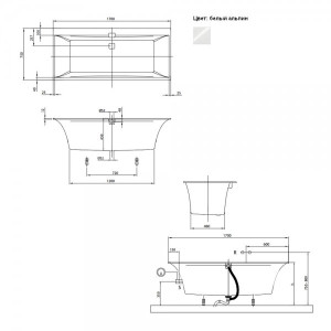 Ванна квариловая Villeroy & Boch Squaro Edge 12 170x75 (с ножками и сифоном) схема