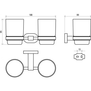 Набор стаканов для зубной щетки и пасты Ravak Chrome схема