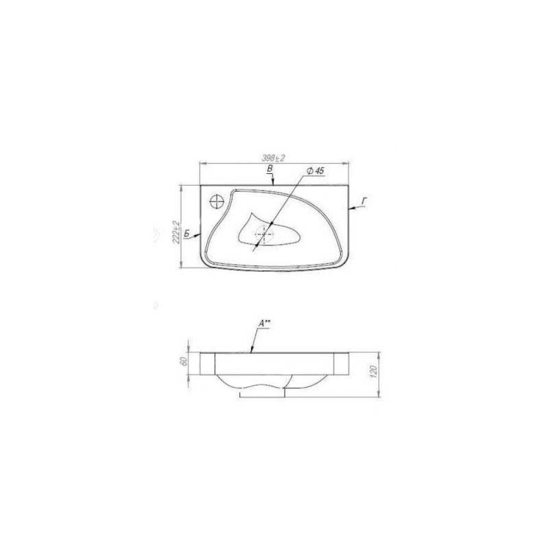 Умывальник Andrea Bio 400 размеры
