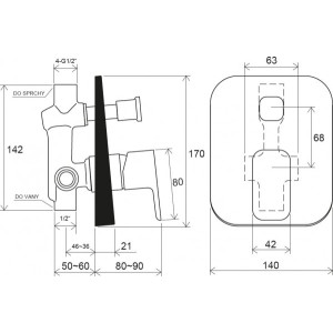 Смеситель Ravak TD F 061.20 матовый черный схема