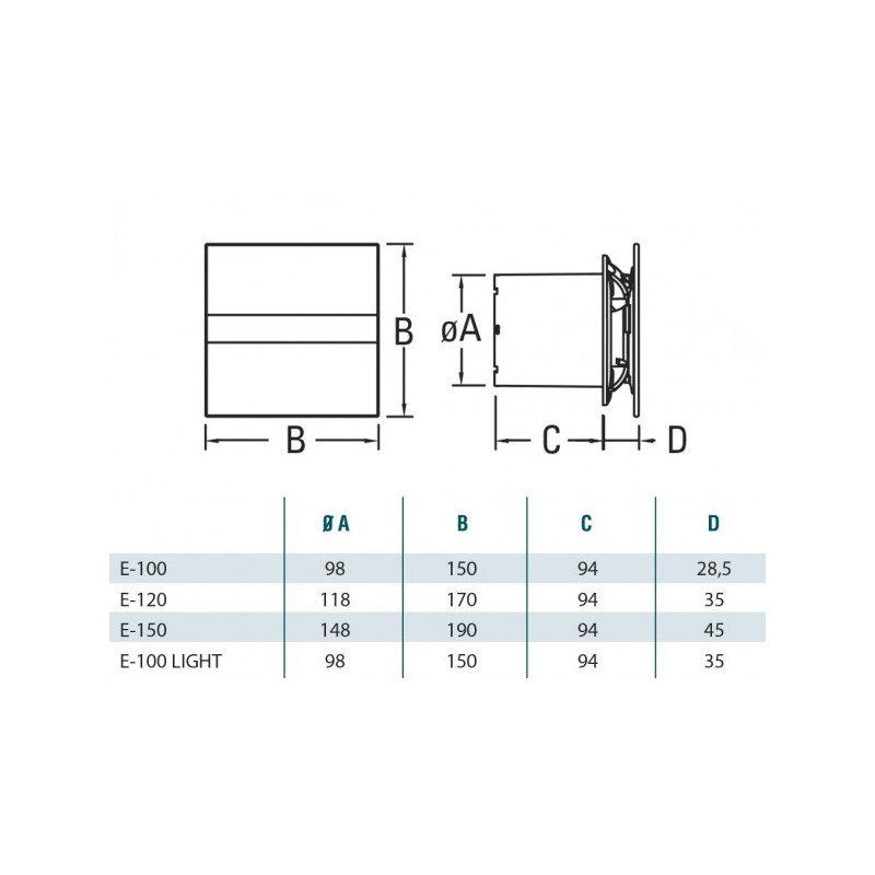 Размеры вентилятора CATA E-150 GT Timer