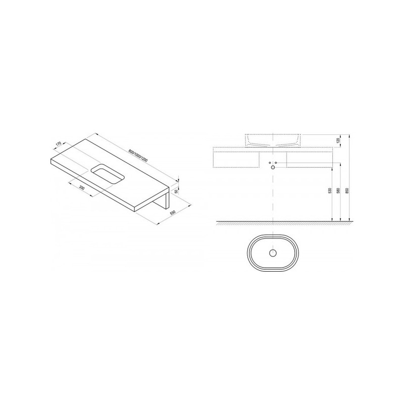 Столешница Ravak L 800 X000000830  схема