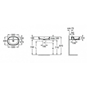 Умывальник Roca The Gap Round 55x40 3270Y3000 схема