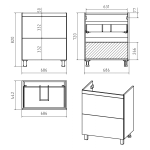 Тумба под умывальник Misty Атлантик 70 П-Атл-01070-0112Я размеры