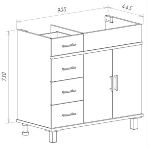 Тумба под умывальник Misty Купер 90 П-Куп01090-0124ЯП размеры