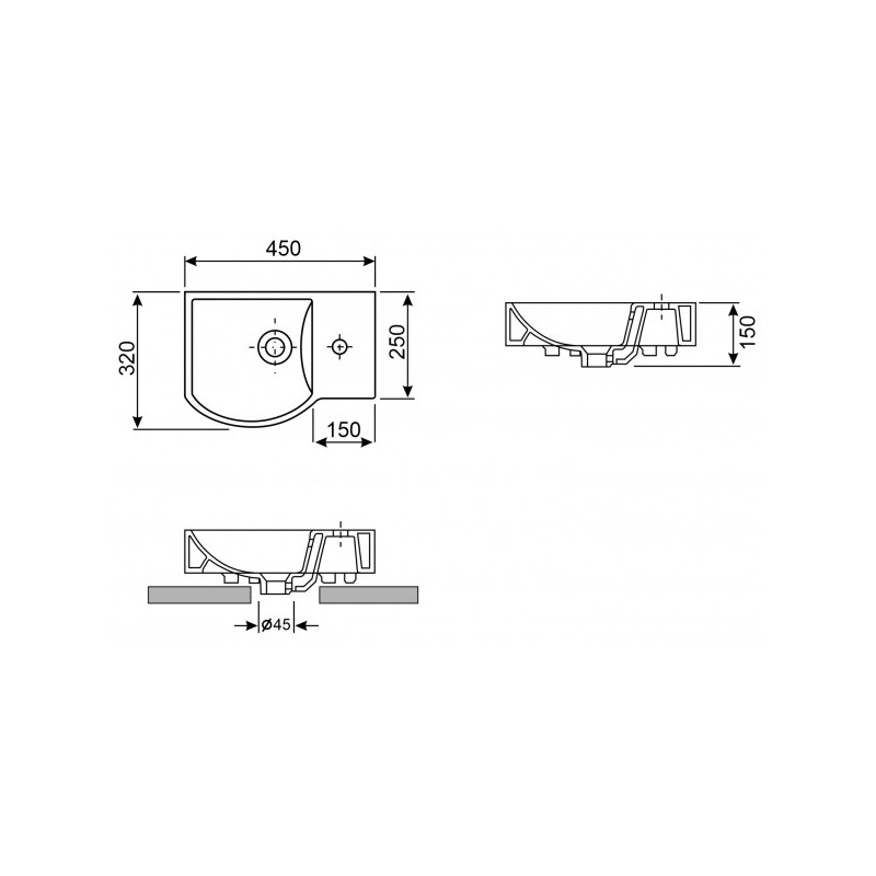 Умывальник Wellsee WC Area 45x32 L параметры