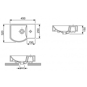 Умывальник Wellsee WC Area 45x32 L параметры