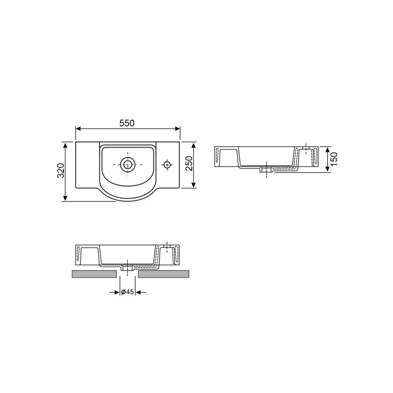 Умывальник Wellsee WC Area 55x32 схема