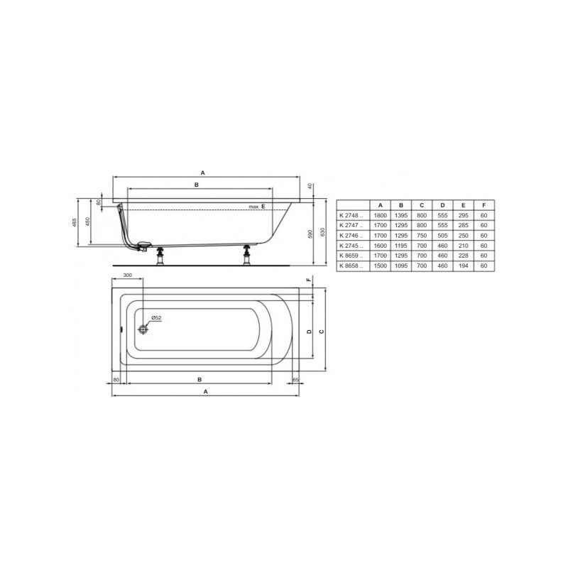 Ванна акриловая Ideal Standard Hotline 180x80 параметры