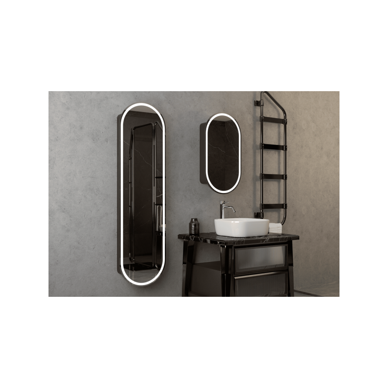 Шкаф-пенал Континент Elmage Black Led 45х160 в интерьере