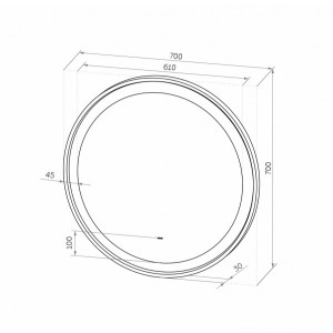 Зеркало Континент Planet Led 70x70 White (теплая подсветка) схема