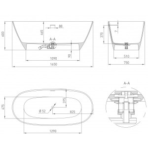 Ванна каменная Salini Sofia S-Stone 164x75 матовый параметры
