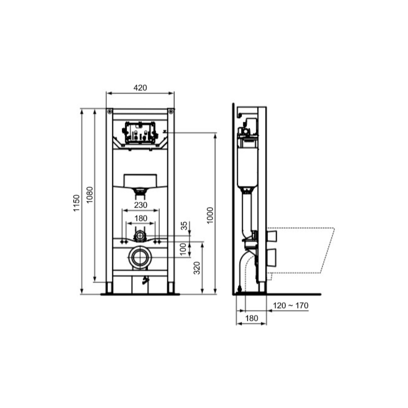 Инсталляция для унитаза Ideal Standard Prosys Frame 120 P R009667 параметры