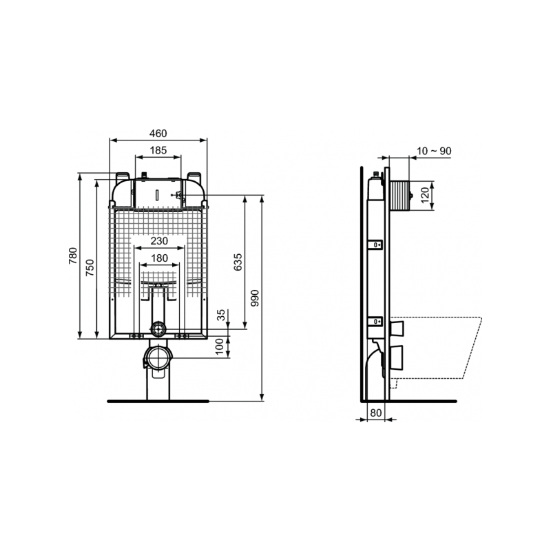 Инсталляция для унитаза Ideal Standard Prosys 80 M R014667 параметры