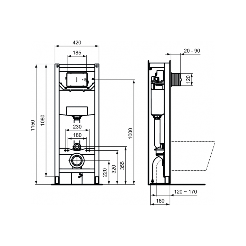 Инсталляция для унитаза Ideal Standard Prosys Frame 120 P R015467 параметры