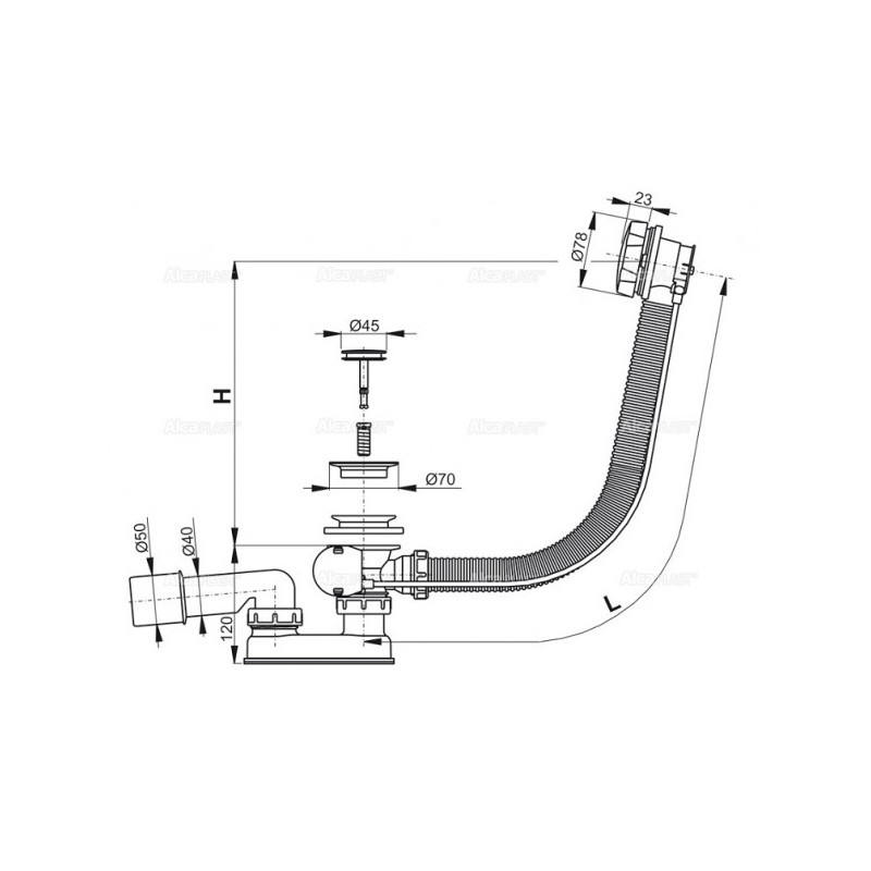 Сифон Alcaplast A55K-BL-01 схема