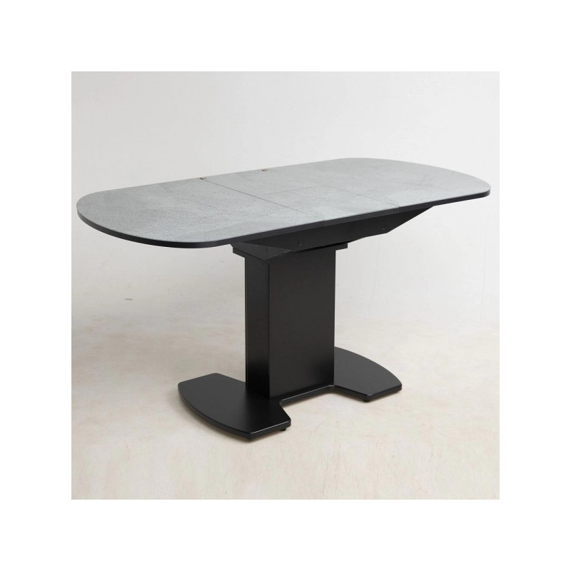 Кухонный стол Аврора Корсика мрамор серый/черный матовый в разложенном виде