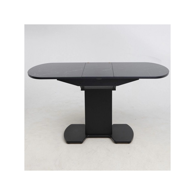 Кухонный стол Аврора Корсика мрамор черный/черный матовый в разложенном виде