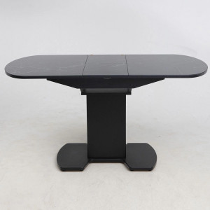 Кухонный стол Аврора Корсика мрамор черный/черный матовый в разложенном виде