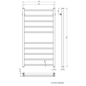 Полотенцесушитель Stinox Classic 500x1000 НП (1/2") белый матовый размеры